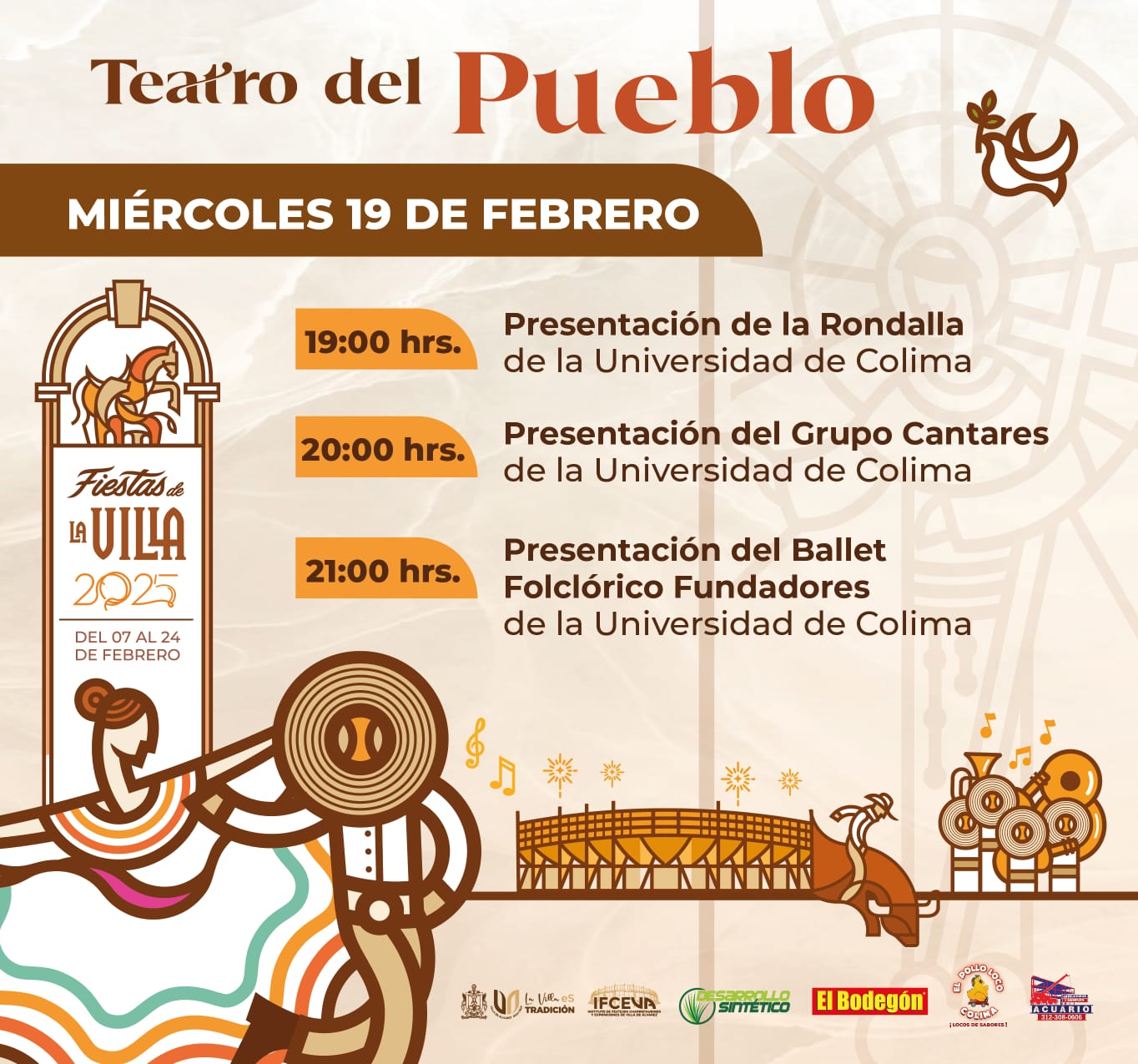 Te esperamos #hoy miércoles, en el Teatro del Pueblo, con la presentación de la Rondalla, el Grupo Cantares y el Ballet Folklórico Fundadores de la Universidad de Colima. La cita es en punto de las 7:00 p.m